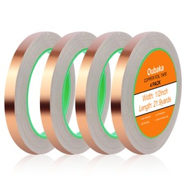 Oubaka 4pcs Copper Foil Tape, (1/2inch X 66 FT) Copper Tape with Double-Sided Conductive for Guitar & EMI Shielding, Paper Circuits, Electrical Repairs, Soldering, Grounding, DIY Crafts