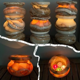 Votive Candle Holder, Tealight Candle Holder, Small Vase Carved from Natural Marble, Stone Flower Vase for Home Decor, Modern Farmhouse,Table Centerpiece, Entryway, Bookshelf, Mantel, Shelf Decor