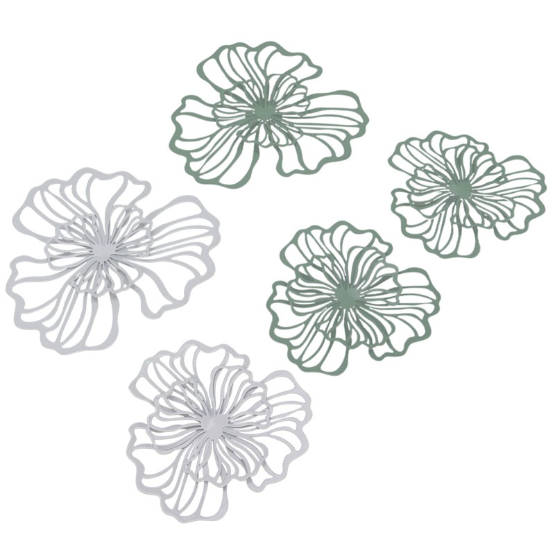 5PCS Metal Flower Wall Decor Iron Wall Art White Green