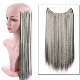 Silk-co One Piece Straight Wire String Hairpiece Extensions 20inch Wire in Hair Piece Invisible Heat-Resistant Natural Black/Bleach Blonde