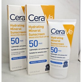 CERAVE HYDRATING MINERAL SUNSCREEN SPF 50 FACE 2.5 OZ BOXED LOT OF 2