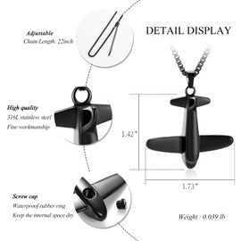memorial jewelry Cremation Jewellery for Ash Pendant - Aeroplane Men/Women Cremation Ash Jewellery Initial Necklace, Stainless Steel, No Gemstone