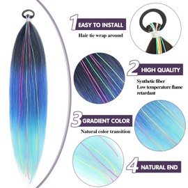 LACE PLUS Ponytail Extensions with Elastic Tie, Rainbow Braid Ponytail Synthetic Straight Pony Tails Hair Extensions Colored Party Highlights Extensions Blue Gradient Hair Extensions 26 Inch 2PCS