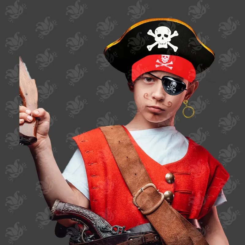 Sombrero Pirata Dorado Y Parche Calavera Capitán Halloween