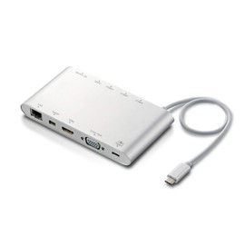 Elecom DST-C08SV Docking Station PD (Charging Type C/USB 3.0/Mini Display/HDMI/D-sub/φ3.5/SD+microSD/LAN) 11.8 inches (30 cm), Silver