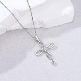 AHTAMOS Celtic Knot Diamond Necklaces for Women 18K White Gold Plated Silver Infinity Diamond Cross Pendant Necklaces 18+2" Gift For Women Style 8