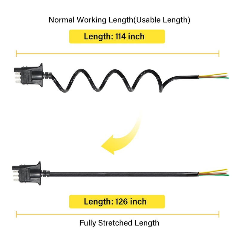 Oyviny 4 Way Flat Trailer Wiring Harness Coiled Cable 10.5
