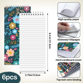 Resurhang 6 Pcs Reporters Notebook, 8.4 x 3.75 Inch Top Bound Spiral Shopping List Notepads Hardcover Skinny Notepads for Work, Shopping List and Class(Retro)