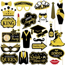 Generic 23 Pcs Homecoming Photo Booth Props Kit - Funny Homecoming Dance Party Photo Booth Props for High School or College Homecoming Party Decorations Supplies Favors, Black Gold Selfie Props