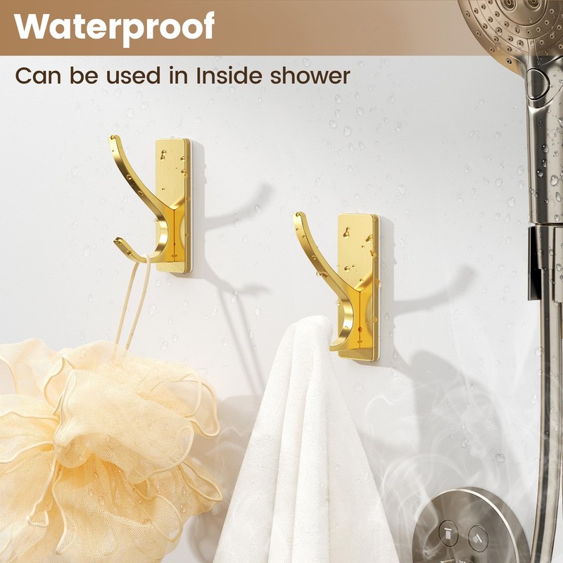 Josmimic Gold Self Adhesive Towel Hooks, Extra Sticky and Strong