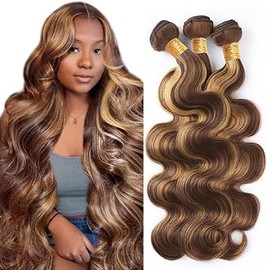 Hxxcoup Sew-in Bundles Real Hair Wefts for Sewing Human Hair Bundles Body Wave P427 Highlight Blonde Double Weft Extensions 24 26 28 Inches with Minimal Smell Minimal Tangle, 100 g/pc for Women