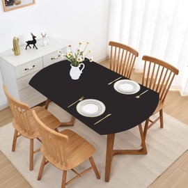 Mulilai Elastic Oval Outdoor Black Tablecloth 6-8 Seats with Fitted Edges Table Cloth Washable 48x72 Inch Kitchen Dining Stretch Table Cover Non Slip Anti Wrinkle for Wedding Party