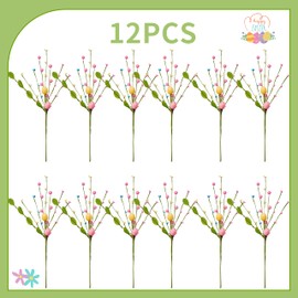 zjlmit Easter Floral Picks 12 pcs Artificial Easter Eggs 16 Inch Easter Picks and Sprays with Easter Eggs Berries and Greenery for Spring and Summer Home Table Decorations and Easter Celebrations