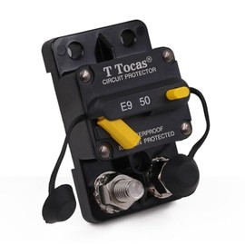 T Tocas T Tocas 50A Amp Circuit Breaker with Manual Reset - 3/8" Stud IP67 Waterproof (12V-72V DC) for Marine Trolling Motors, Boats, ATV/UTV - Heavy Duty Overcurrent Protection UL Certified
