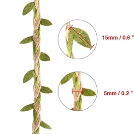 SPDTECH Burlap Leaf Ribbon 33 Feet 2PCS Natural Jute Twine Ribbon with Artificial Leaves for Crafts Wedding Jungle Safari Party Baby Shower Décor Home Decor
