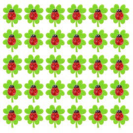 Funngy Mini Ladybird Ornaments, 100 Pieces Wooden Ladybird and Felt Lucky Clover Mini Wooden Ladybird Clover Decorative Ladybird for DIY Craft Gift Scrapbook Home Party Decoration