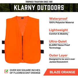 Klarny Blaze Orange Hunting Vest, High-Visibility, Waterproof Deer and Bow Hunting Gear for Men, Women, Kids, Ultra-Quiet Hunter Orange Vest for Safety, Comfort, Essential Hunting Accessories, XXL