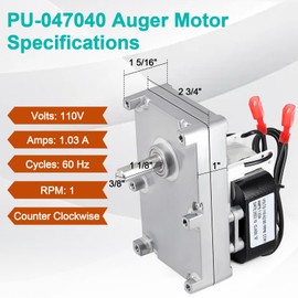 Hiorucet PU-047040 Auger Motor for Englander/England Pellet Stoves 10-CPM, 25-CAB80, 25-PAF, 25-PDV, 25-PDVC, 25-PDVE, 25-PDVP, 25-PFS, 25-PI, 55-SHP22E, 49-SHCPM, 1 RPM Counter Clockwise Gearbox