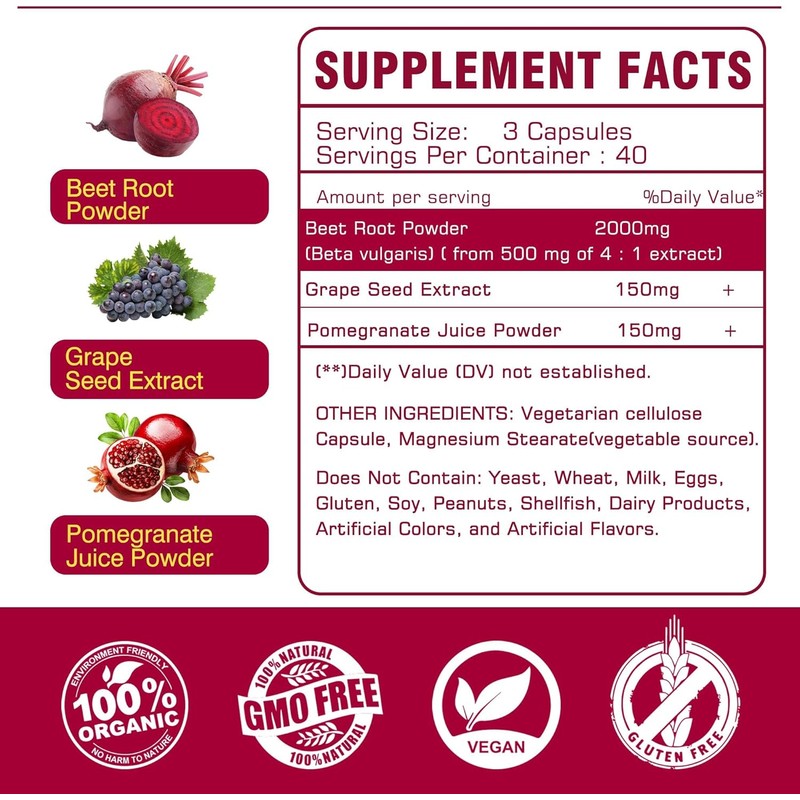 Beet Root Capsules 2000mg | Supports Circulation, Blood Flow &