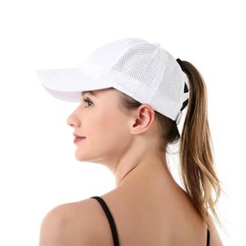 N-KONGJIAN Ponytail Hat, Baseball Cap Hat for Men Women, Adjustable Hat, Quick Drying Sun Hat, UV Protection Sport Cap (White)
