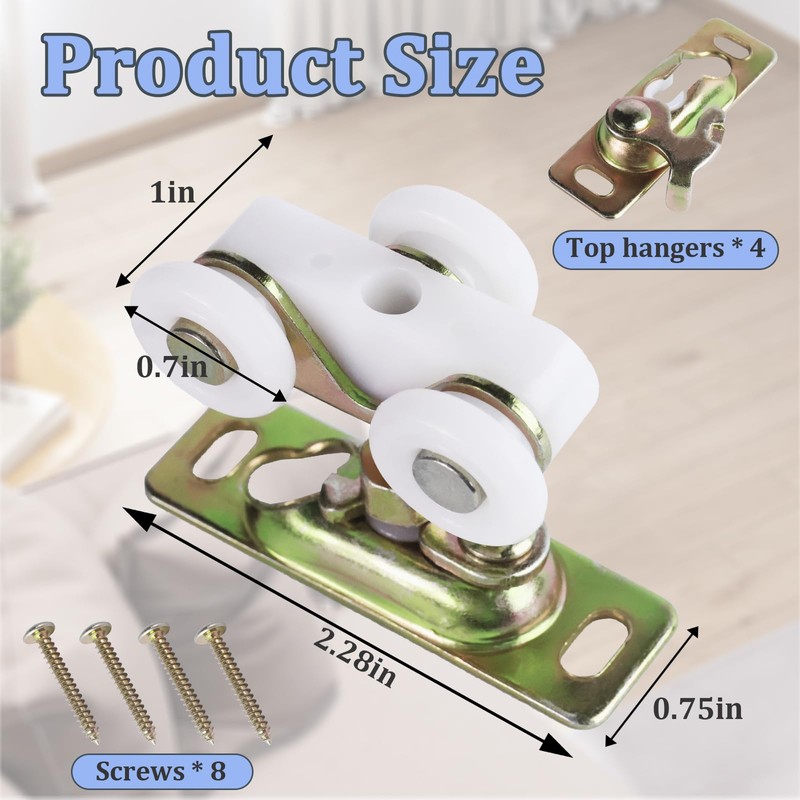 4Pcs Sliding Pocket Door Rollers Assembly for Johnson Part Hardware