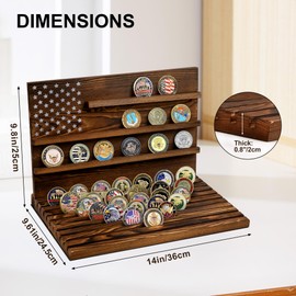 13-Row Challenge Coin Display, Solid Wood Military Coin Holder Display Rack