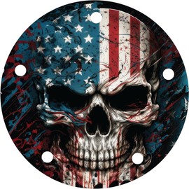 Kustom Cycle Parts Skull American Flag Points/Timing Cover Compatible with Harley Davidson Motorcycles (Fits: Twin Cam 1999 to 2017 Motors)