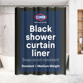 CLOROX Shower Curtain Liner, Premium Medium Weight Flexible Waterproof 6g PEVA for Bathroom with Weighted Magnets, Standard Size 72" x 72", Black 1 Pack