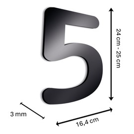 GOYAPRINT House Number 25 cm House Number Sign Black Numbers for Signage Houses, Rooms, Offices etc (Number 5)