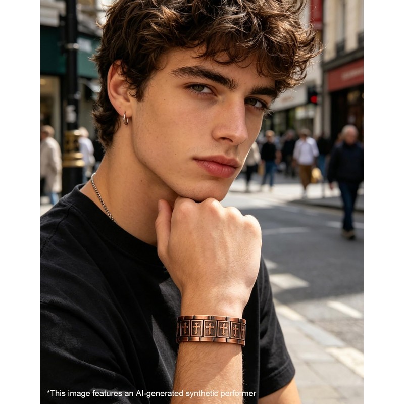 Copper Bracelet for Men, 99.99% Pure Copper Jewelry Cross Magnetic