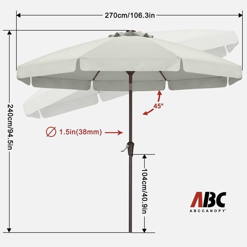 ABCCANOPY 9ft Scalloped Patio Umbrella, Outdoor Table Umbrella with Tilt