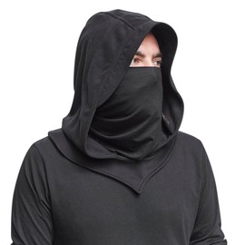 hero-s Hooded Balaclava with Hood Medieval with Veil Windproof Balaclava Breathable Face Cover Anti-Drop Hooded Coat Hooded Hat, black
