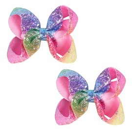 AMYDECOR 6 Inch Rainbow Sparkly Glitter Sequin Hair Bows for Girls Toddlers Kids Children Teenage (2PCS)