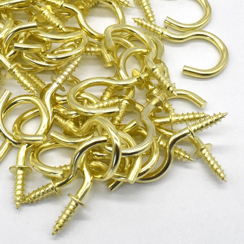 50Pcs Brass Plated Ceiling Hooks 7/8 InchesCups Screw Hooks by