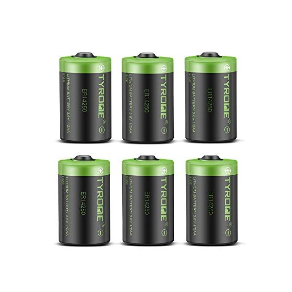 tyrone 1/2 AA Battery, Saft Ls14250 3.6v Battery 1200 mAh ER14250 Non-Rechargeable Lithium Batteries for Dog Collars and Baby Movement Monitor Alarm Systems and More [ 6 Pack ]
