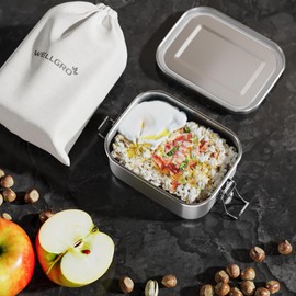 WELLGRO Stainless Steel Square Containers - 550 ml 850 ml 1400 ml 2400 ml Leak-Proof Metal Lunch Box Lunch Box Capacity 550 ml