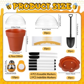 Jingmore 30 Sets Mini Honey Bee Pots with Lids, Spoon, Saucers and Bee Charms, 6.76 OZ Plastic Honey Jars for Cupcake Bee Themed Party Favor Planter Baby Shower 1st Birthday Wedding Party Decoration