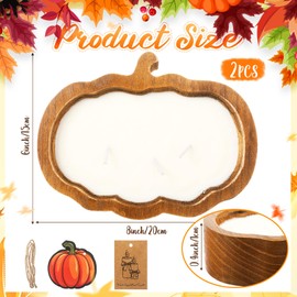 MTLEE 2 Pack Fall Wood Dough Bowl Candle, 8" Rustic Wooden Scented Candles, Farmhouse Autumn Decor for Thanksgiving Table, Home, Cozy Fall Gifts for Friend, Family(Cinnamon Scent,Pumpkin)
