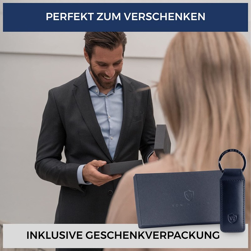VON HEESEN® Leather Keyring with Gift Box, Key Organiser Lanyard,