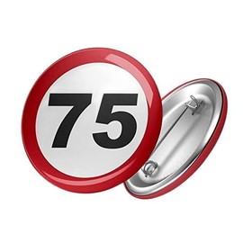 Hellweg Druckerei Button Badge Attention 75 Seventy Five Birthday Celebration Badge Gift Idea Badge Pin, Metal