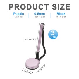 PATIKIL 3Pcs Secure Pen with Adhesive Chain and Security Pen Holder, Reception Counter Pens Desktop Pen Black Ink Refills for Desk Workplace Office Home Supplies, Round Base, Purple