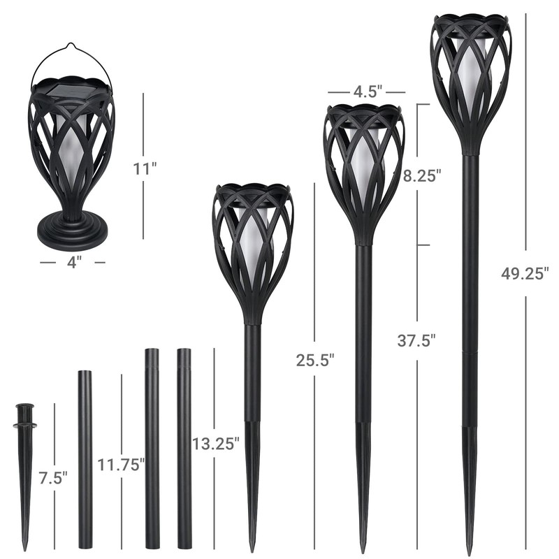 Solar Yard Solar Landscape Lights 4 Pack, Multifunctional Torch Lights
