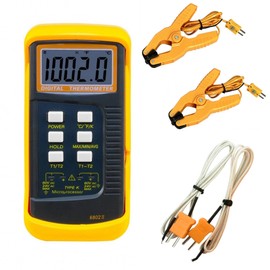 HPGJLEE K-Type Digital Thermometer, Dual Channel with 2pcs Thermocouples Probe Sensor, -50~1370°C Kelvin Scale Switchable Handheld Temperature Meter for Industrial and Laboratory Use