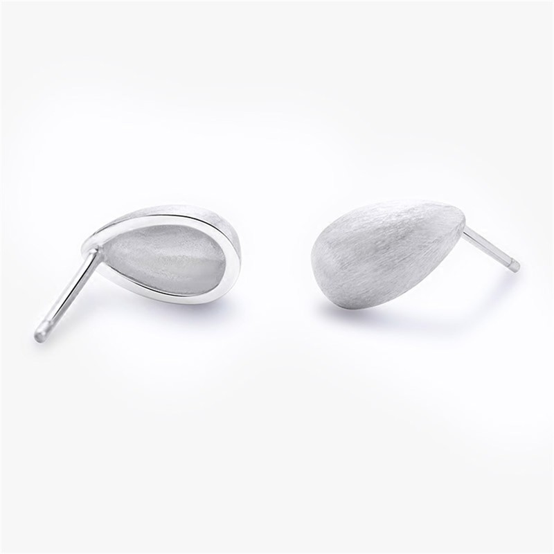 Sterling Silver Small Dome Brushed Waterdrop Pear Teardrop Stud Earrings