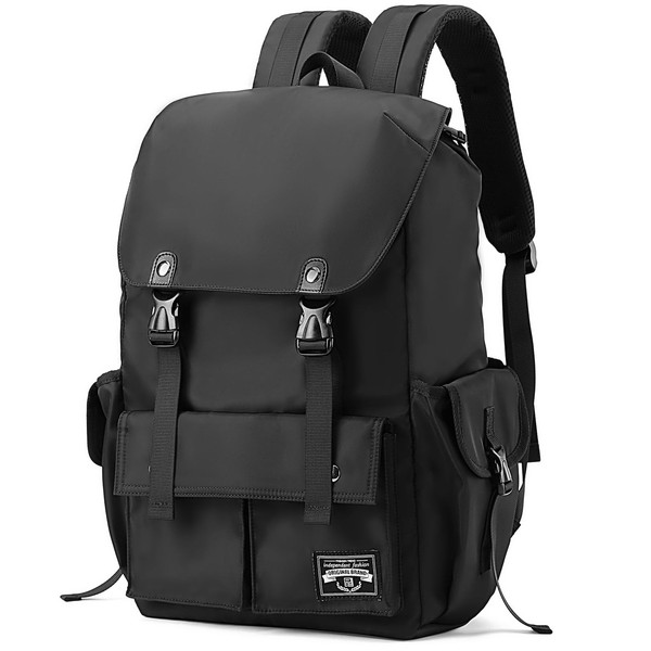 Black Backpack Men, 17.3 Inch Laptop Backpack for Men, Drawstring