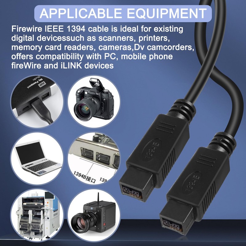 HATMINI 6FT Firewire 9 Pin Cable, IEEE 1394 Firewire 9