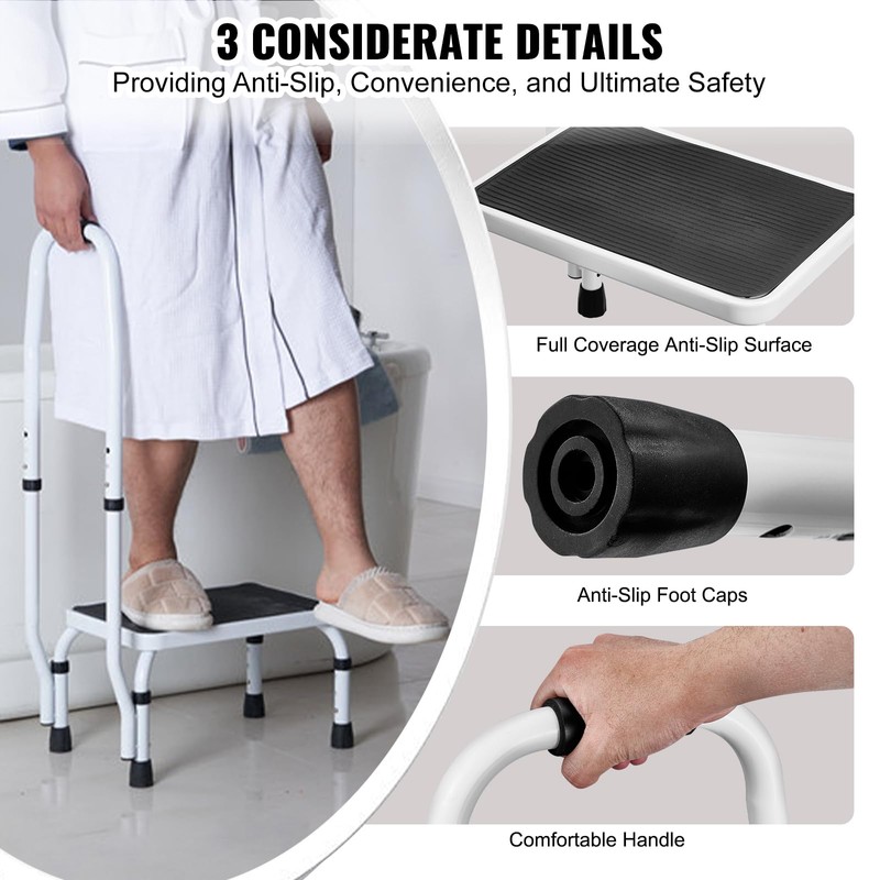 VEVOR Step Stool 1-Step 330lbs Capacity, 3 Adjustable Height with