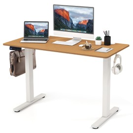 Giantex Electric Standing Desk, Height Adjustable Stand up Desk with 3 Memory Heights, 2 Hanging Hooks, 2 Cable Management Holes, Sit Stand Home Office Computer Desk (Natural, 48x24 Inch)