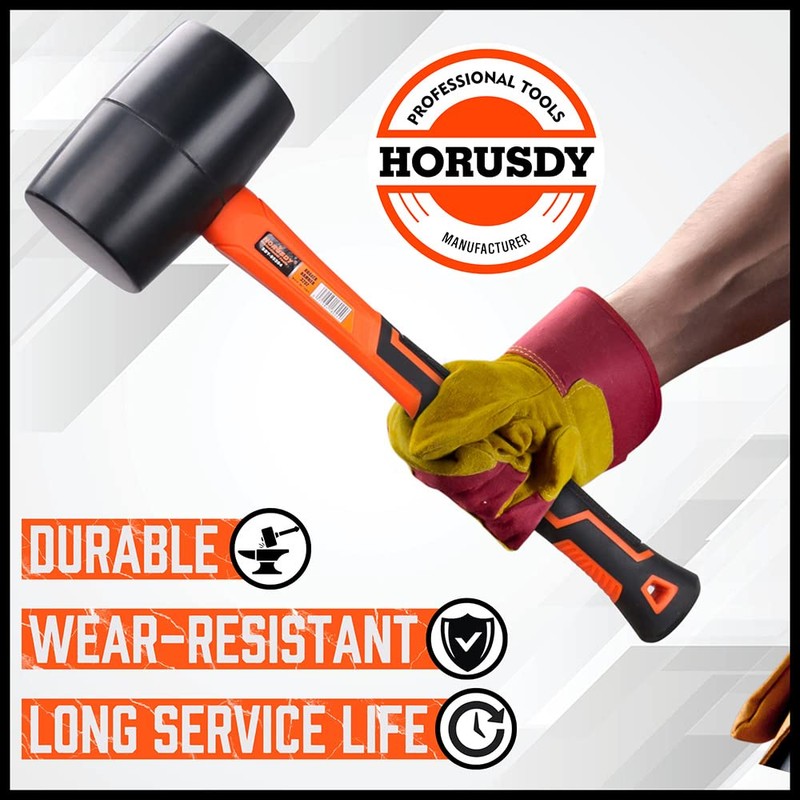 HORUSDY 16 Oz Rubber Mallet Hammer, Fiberglass Rubber Mallet Handle