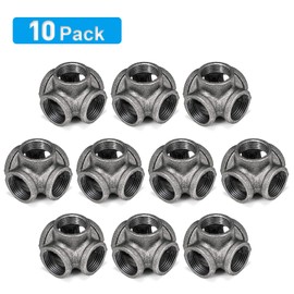 1" 5-Way Side Outlet Tee, Home TZH 10-Pack 5-Way Corner Cast Black Malleable Iron Pipe Fitting for Industrial Pipe, Furniture and DIY Decoration (10, 1")